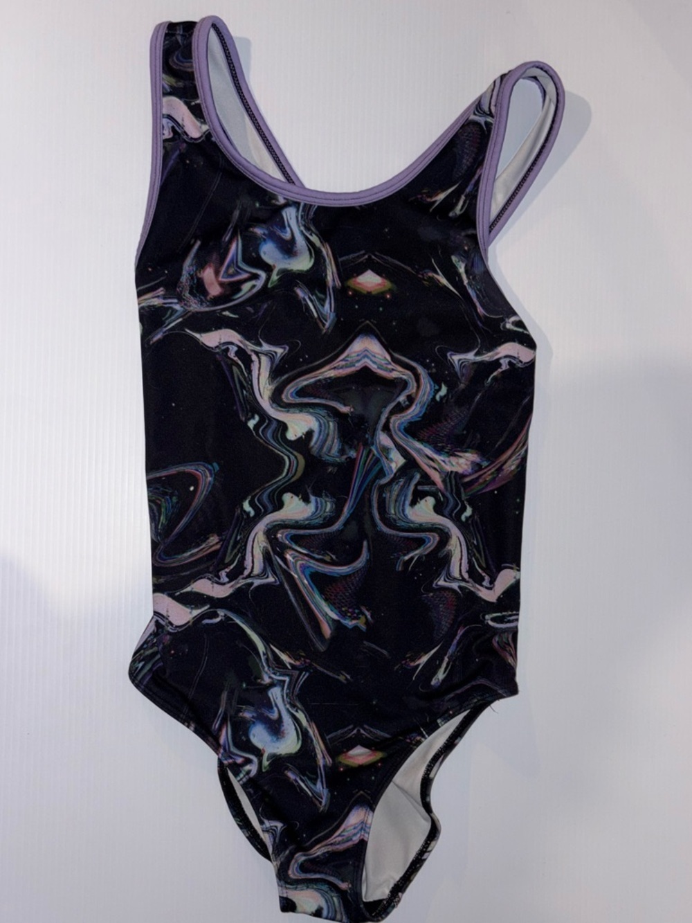 Joe Fresh Black One-Piece Lavender Trim Gymnastic Suit